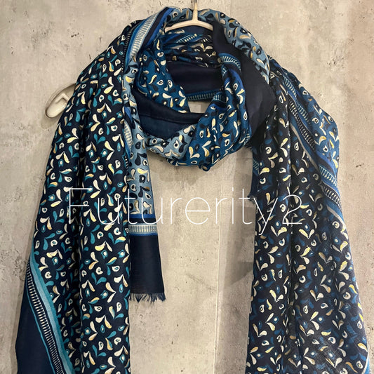 Water drops Pattern With Gold Foil Blue Cotton Scarf/Summer Autumn Winter Scarf/Gifts For Her Birthday Christmas/Gifts For Mother/UK Seller