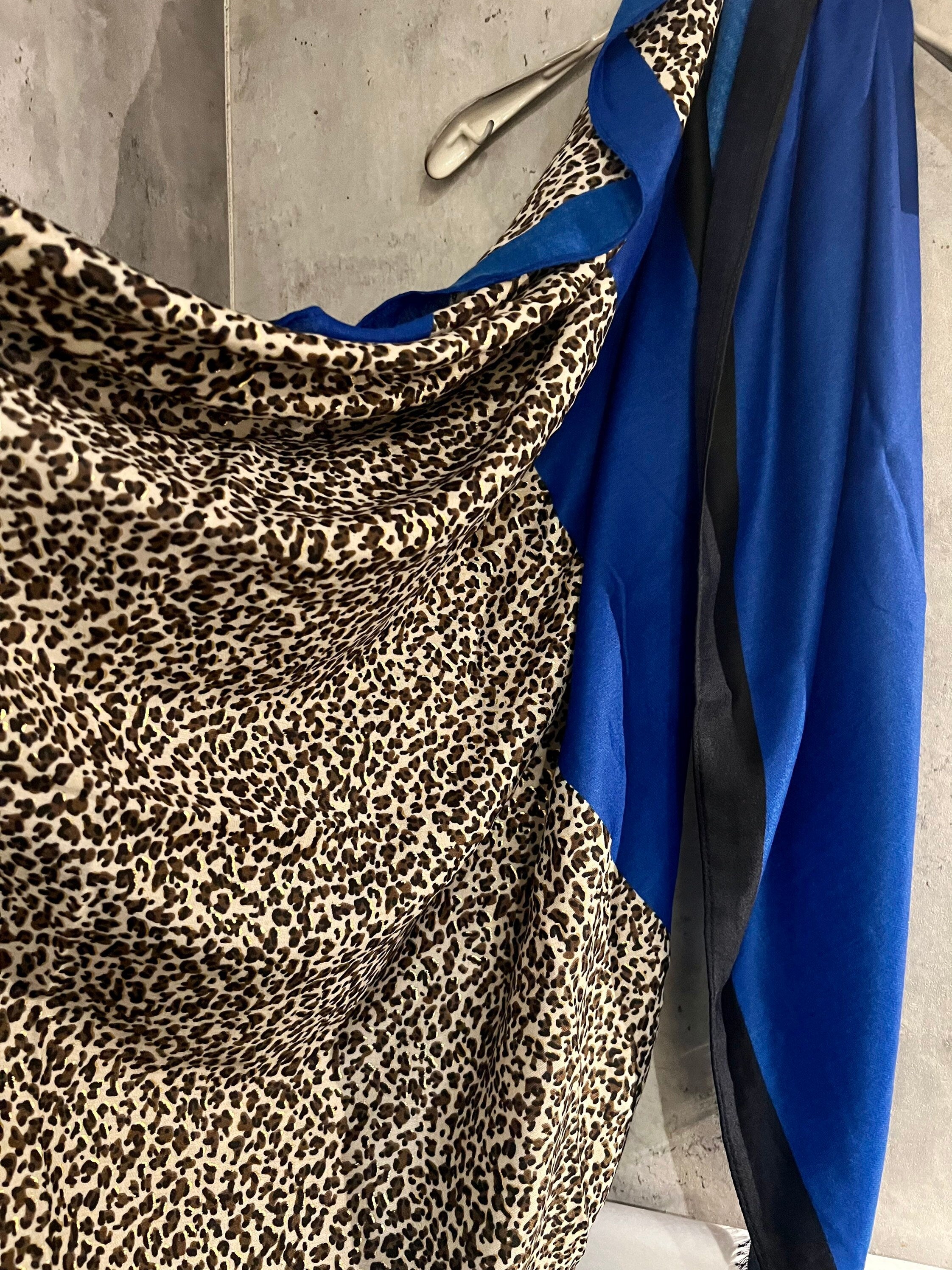Leopard X Plain Blue Cotton Scarf