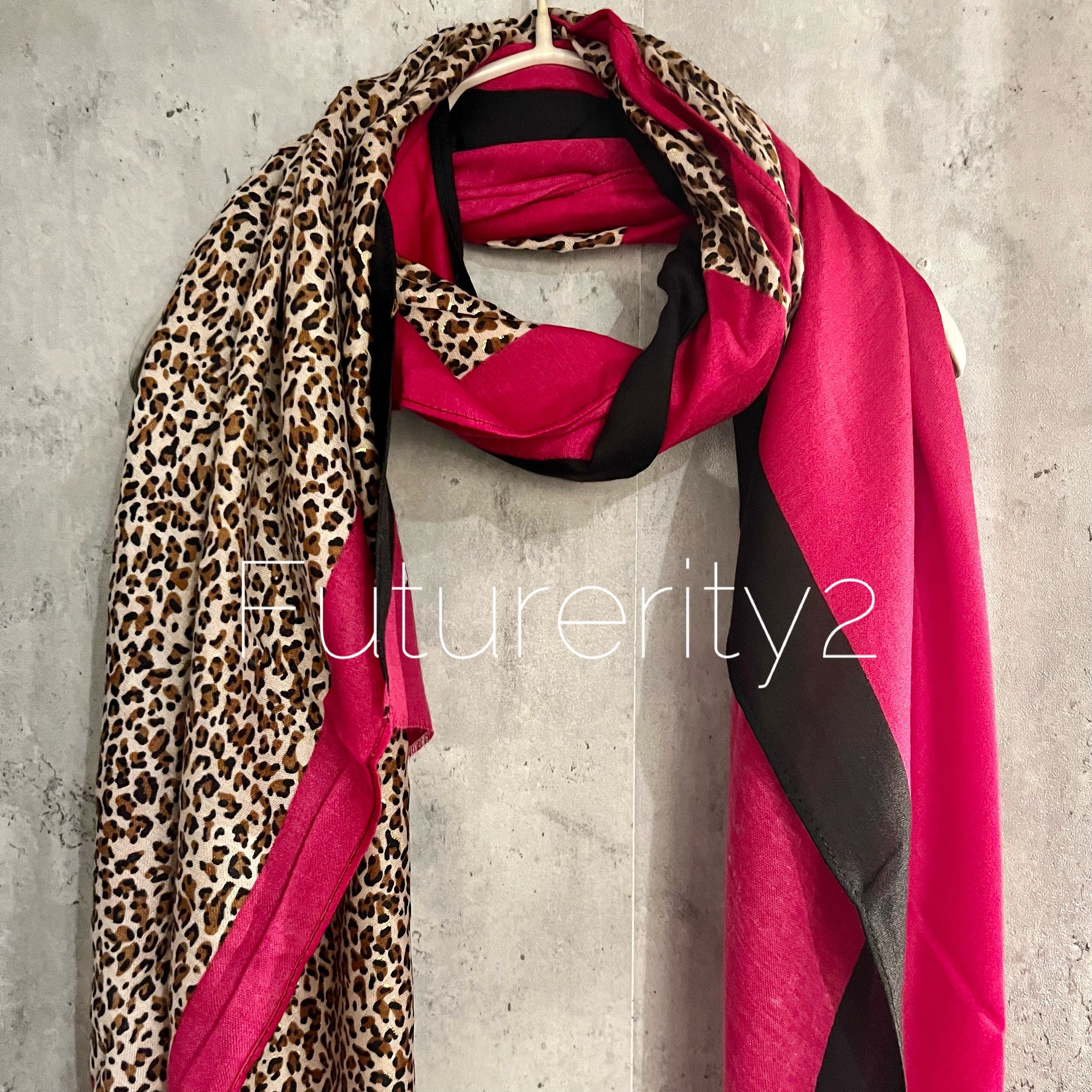 Leopard X Plain Pink Cotton Scarf