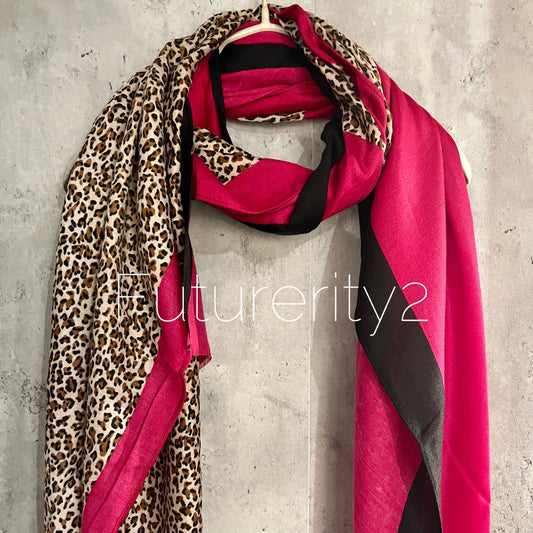 Leopard X Plain Pink Cotton Scarf/Spring Summer Autumn Scarf/Gifts For Mum/Gifts For Her/Gifts For Birthday Christmas/UK Seller