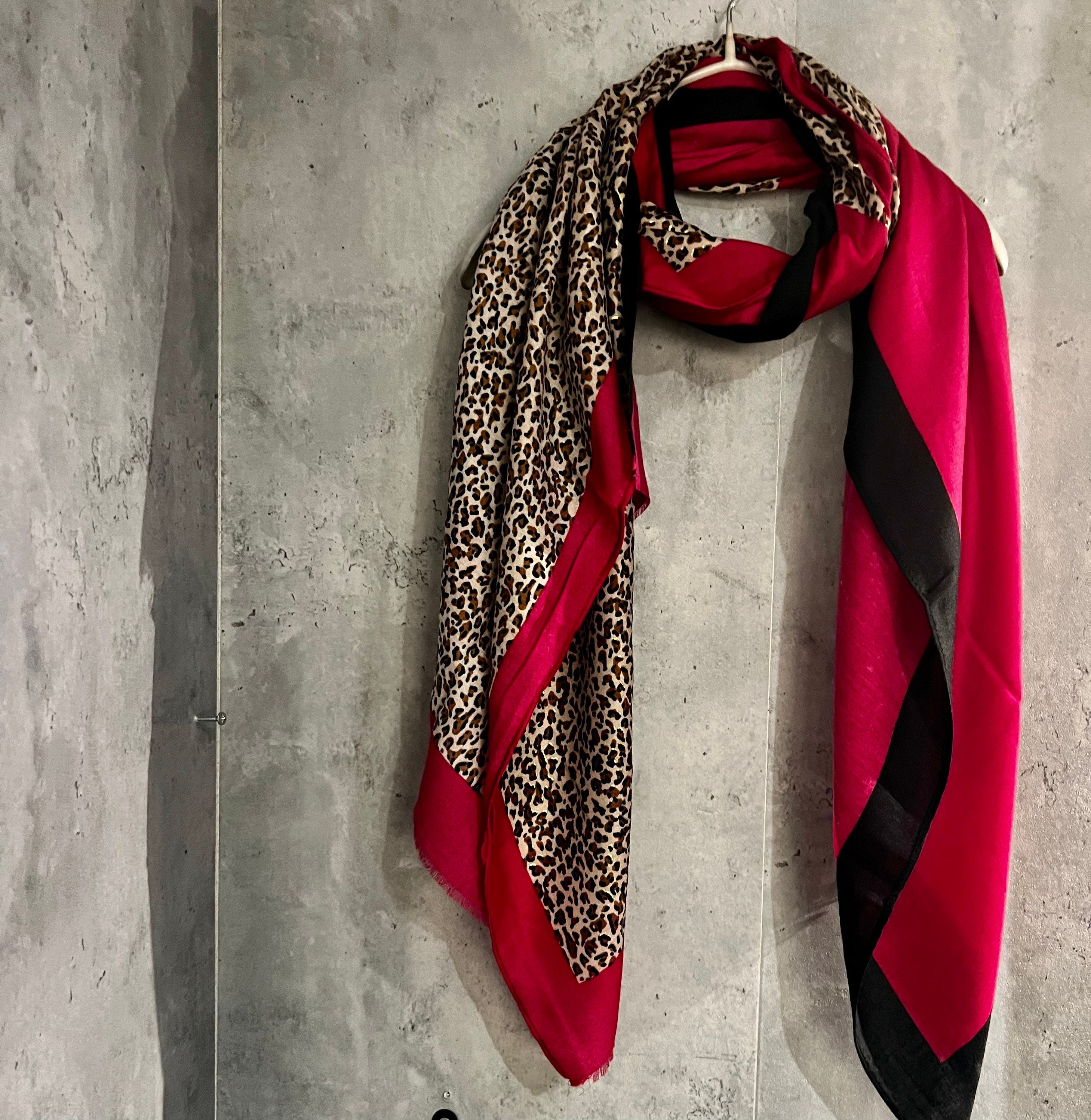 Leopard X Plain Pink Cotton Scarf