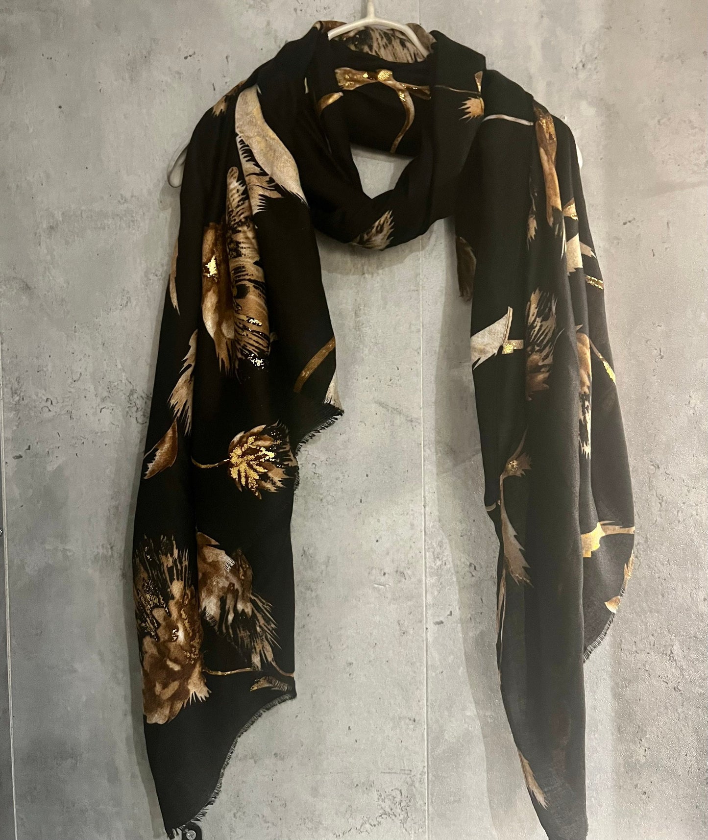 Thistle Flowers Gold Dusk Black Cotton Scarf/Spring Summer Autumn Scarf/Scarf Women/Gift For Her Birthday Christmas/Gifts For Mum/UK Seller
