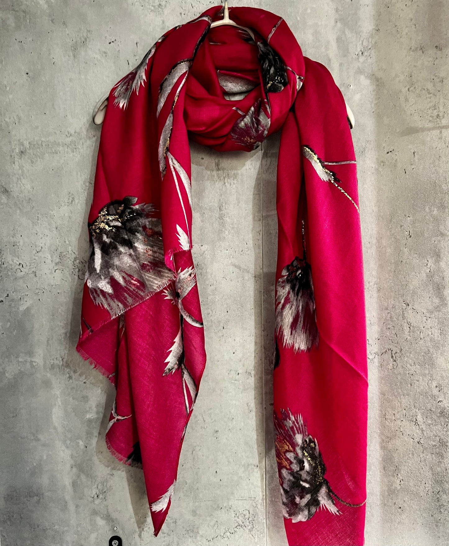 Thistle Flowers Gold Dusk Pink Cotton Scarf/Spring Summer Autumn Scarf/Scarf Women/Gift For Her Birthday Christmas/Gifts For Mum/UK Seller