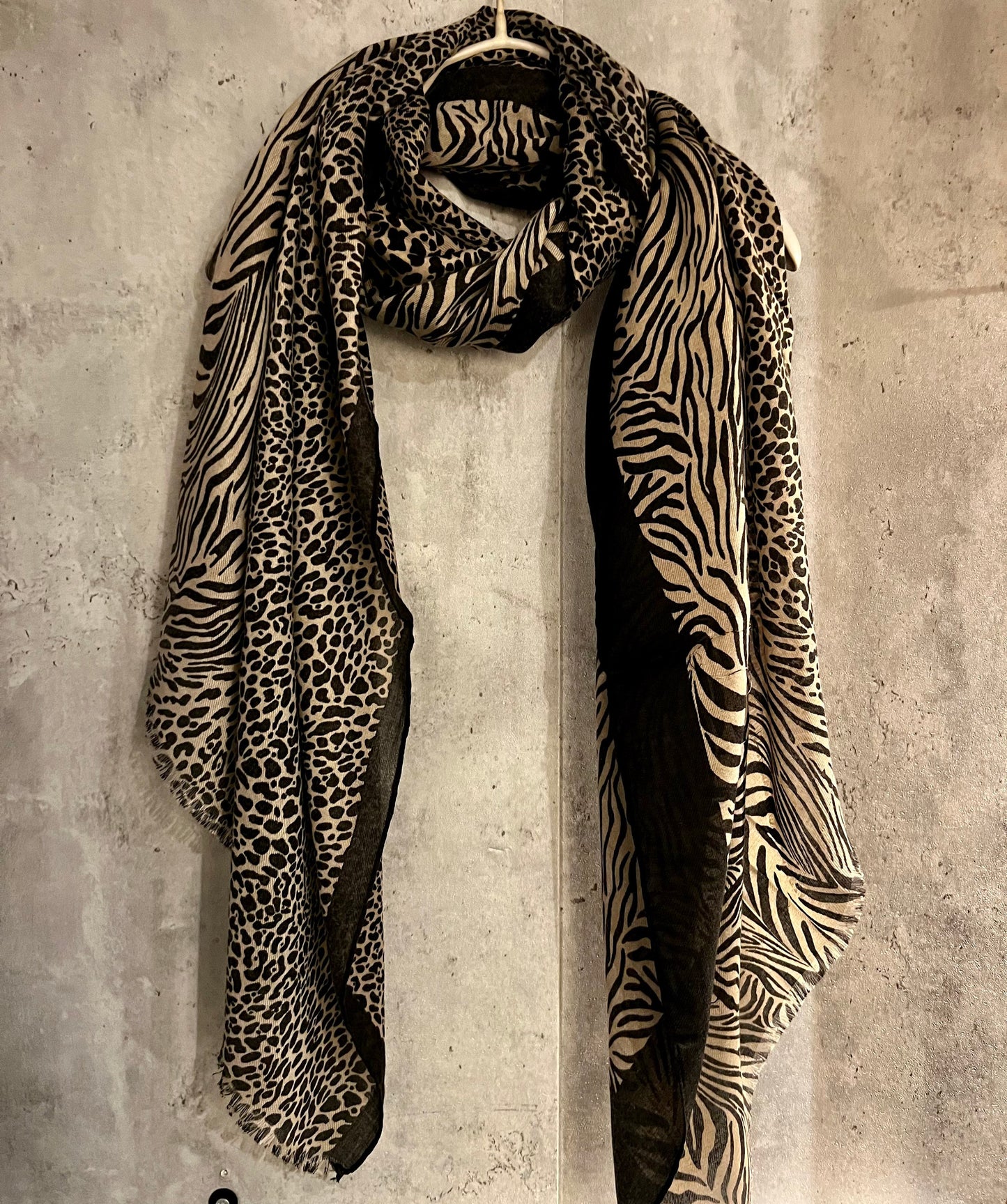 Micro Leopard X Zebra Pattern Pattern Beige Cotton Scarf/Summer Autumn Winter Scarf/Women Scarf/Gifts For Her Birthday Christmas/UK Seller