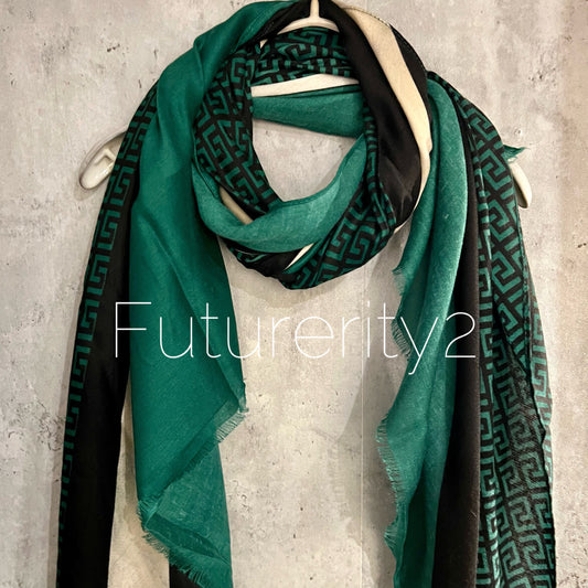 Monogram Pattern Green Black Cotton Scarf/Summer Autumn Winter Scarf/Gifts for Her/Gifts For Mum/Birthday Christmas Gifts/UK Seller