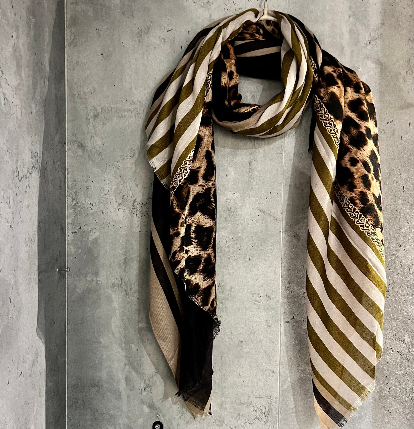 Leopard X Lines Pattern Beige Black Cotton Scarf/Summer Autumn Women Scarf/Gifts For Her Birthday Christmas/UK Seller