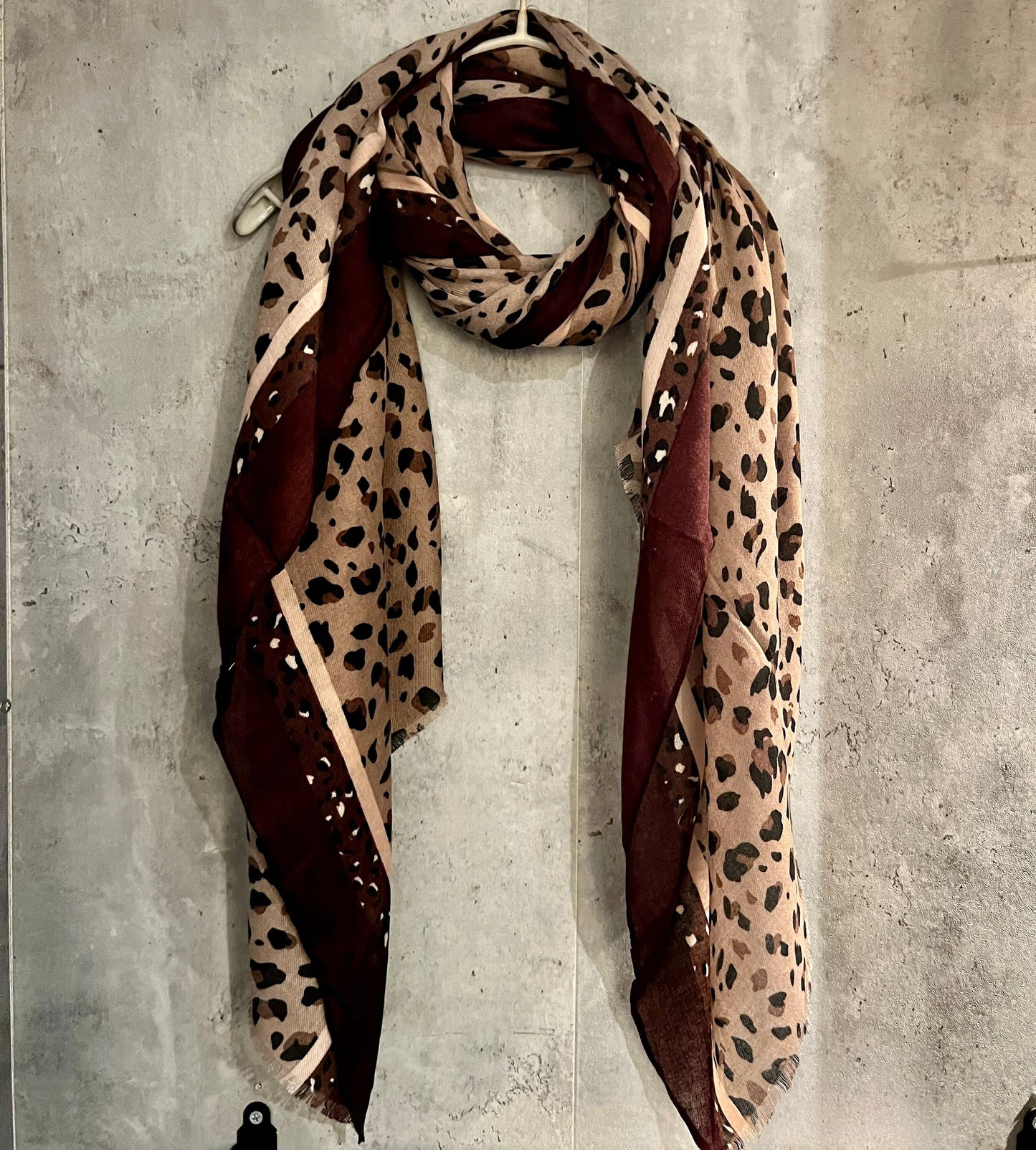 Leopard Pattern With Brown Trim Beige Cotton Scarf/Summer  Autumn Scarf/Scarf Women/Gifts For Mum/Gifts For Her Birthday Christmas/UK Seller