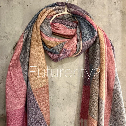 Dusty Block Pattern Pink Grey Cashmere Blend Scarf/Autumn Winter Scarf/Gifts For Mum/Gift For Her/Scarf Women/Christmas Birthday Gifts