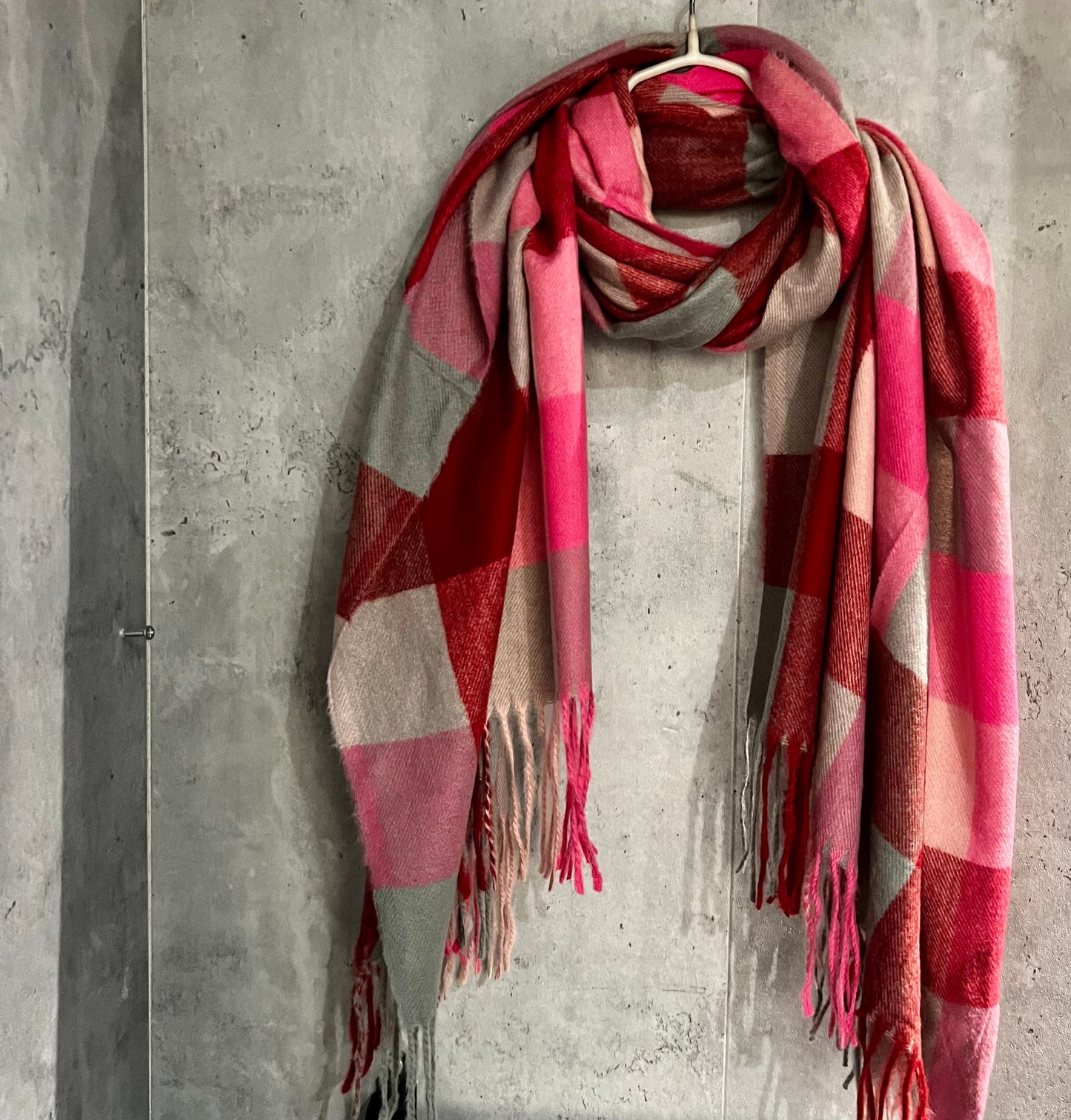 Checked Pattern Pink Red Beige Cashmere Blend Scarf/Winter Autumn Scarf/Gifts For Mum/Gifts For Her/Scarf Women/Christmas Birthday Gifts