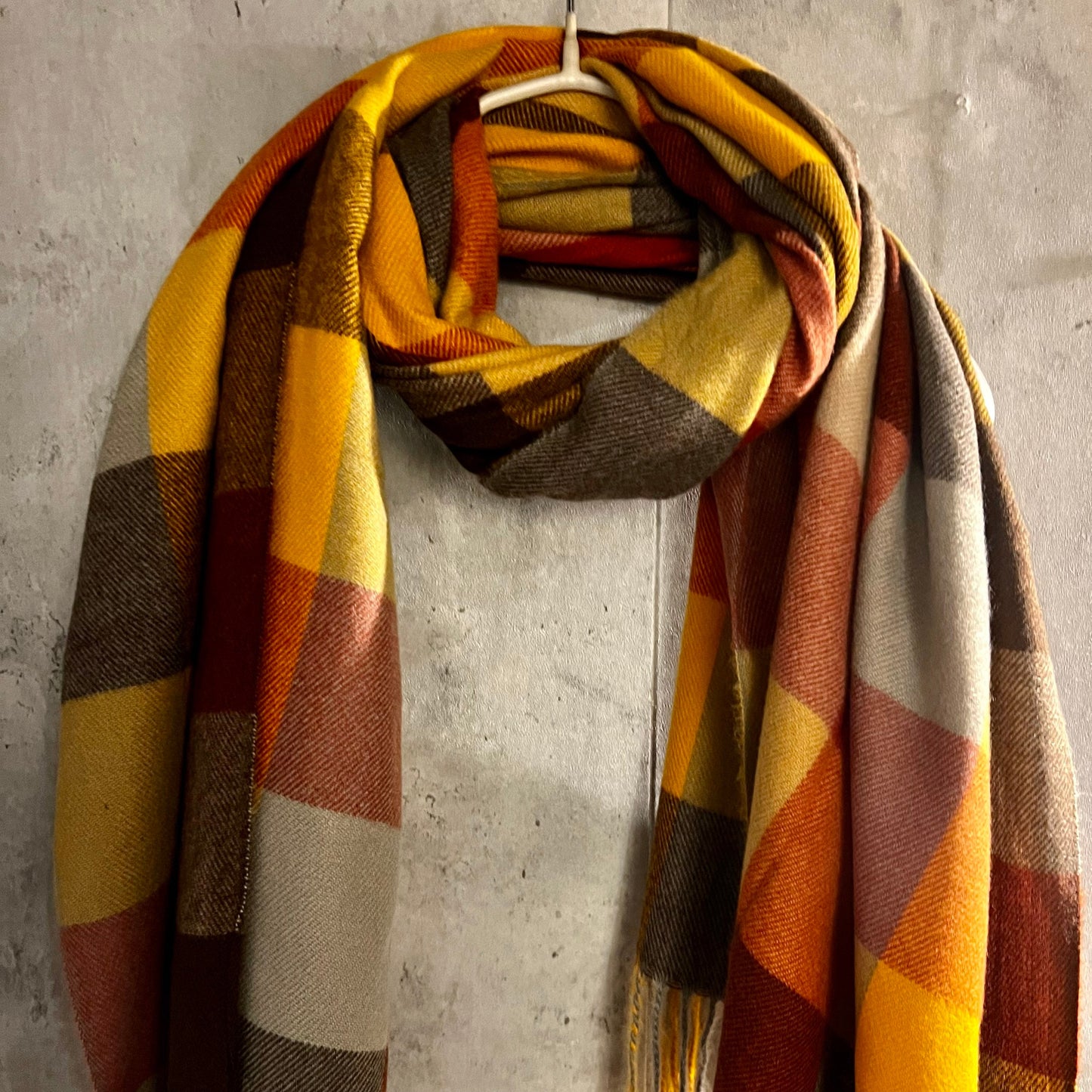 Checked Pattern Yellow Brown Orange Cashmere Blend Scarf/Winter Autumn Scarf/Gifts For Mum/Gifts For Her/Men Scarf/Christmas Birthday Gifts