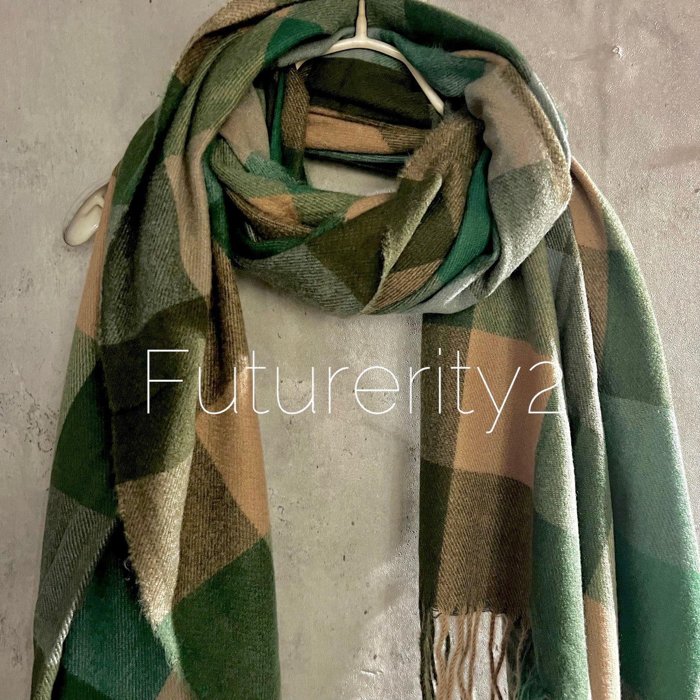 Checked Pattern Green Beige Grey Cashmere Blend Scarf/Winter Autumn Scarf/Gifts For Mum/Gifts For Her/Men Scarf/Christmas Birthday Gifts