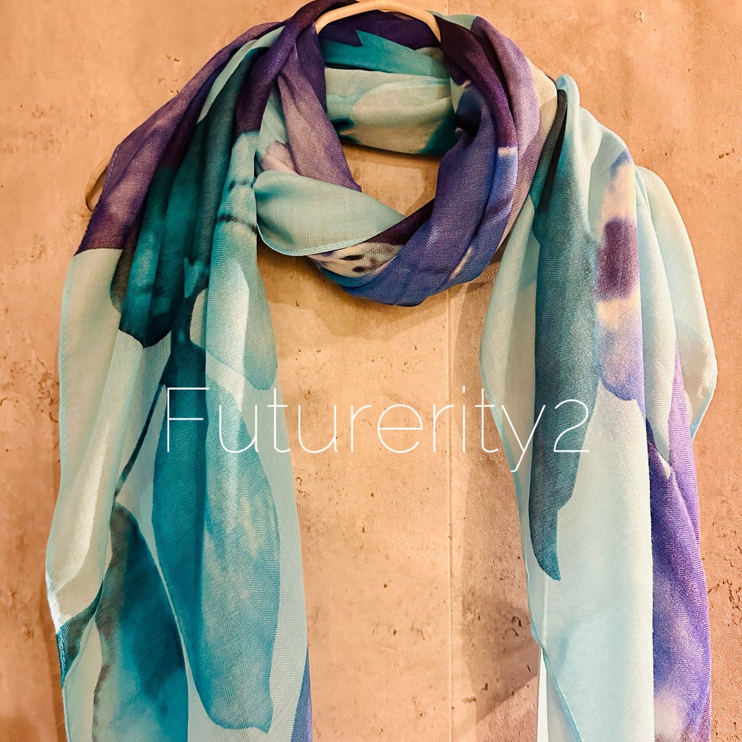 ECO Friendly Scarf Huge Flowers Leaf’s Blue Purple Organic Cotton Scarf/Spring Summer Autumn Scarf/Gifts For Mother/Birthday Christmas Gifts