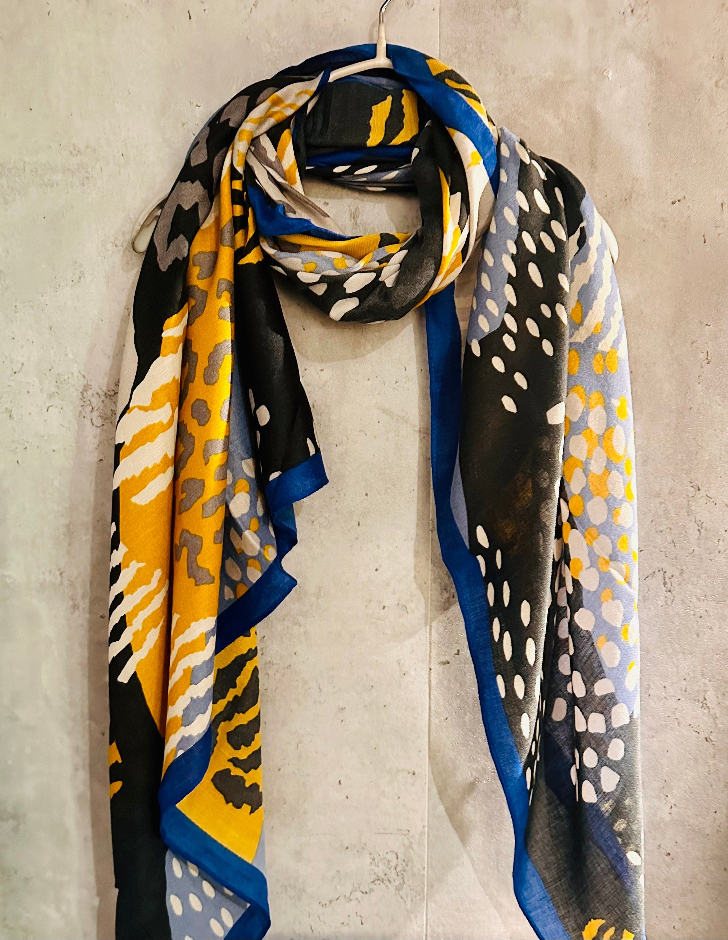 ECO Friendly African Animals Skin Texture Organic Cotton Blend Scarf In Black And Yellow