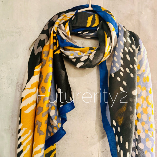 ECO Friendly African Animals Skin Texture Organic Cotton Blend Scarf In Black And Yellow,Spring Summer Autumn Scarf