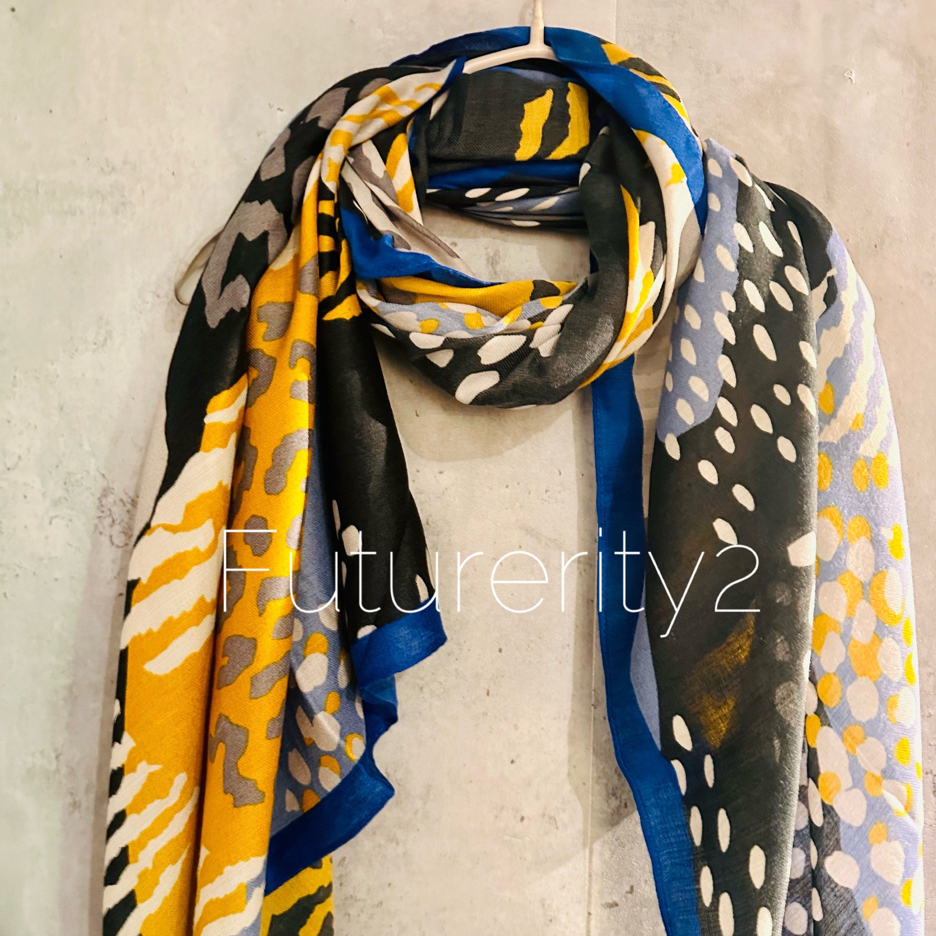 ECO Friendly African Animals Skin Texture Organic Cotton Blend Scarf In Black And Yellow