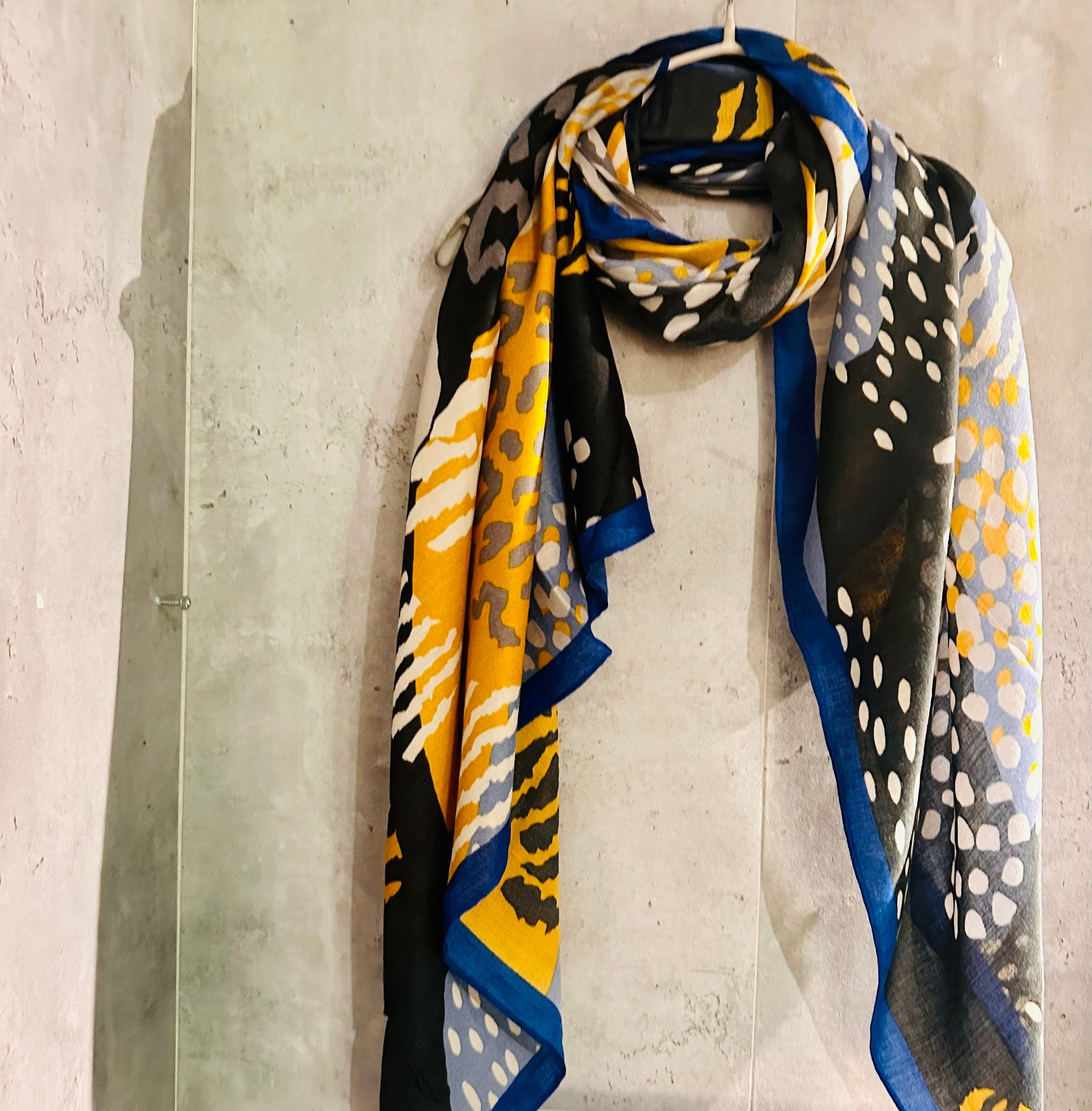 ECO Friendly African Animals Skin Texture Organic Cotton Blend Scarf In Black And Yellow