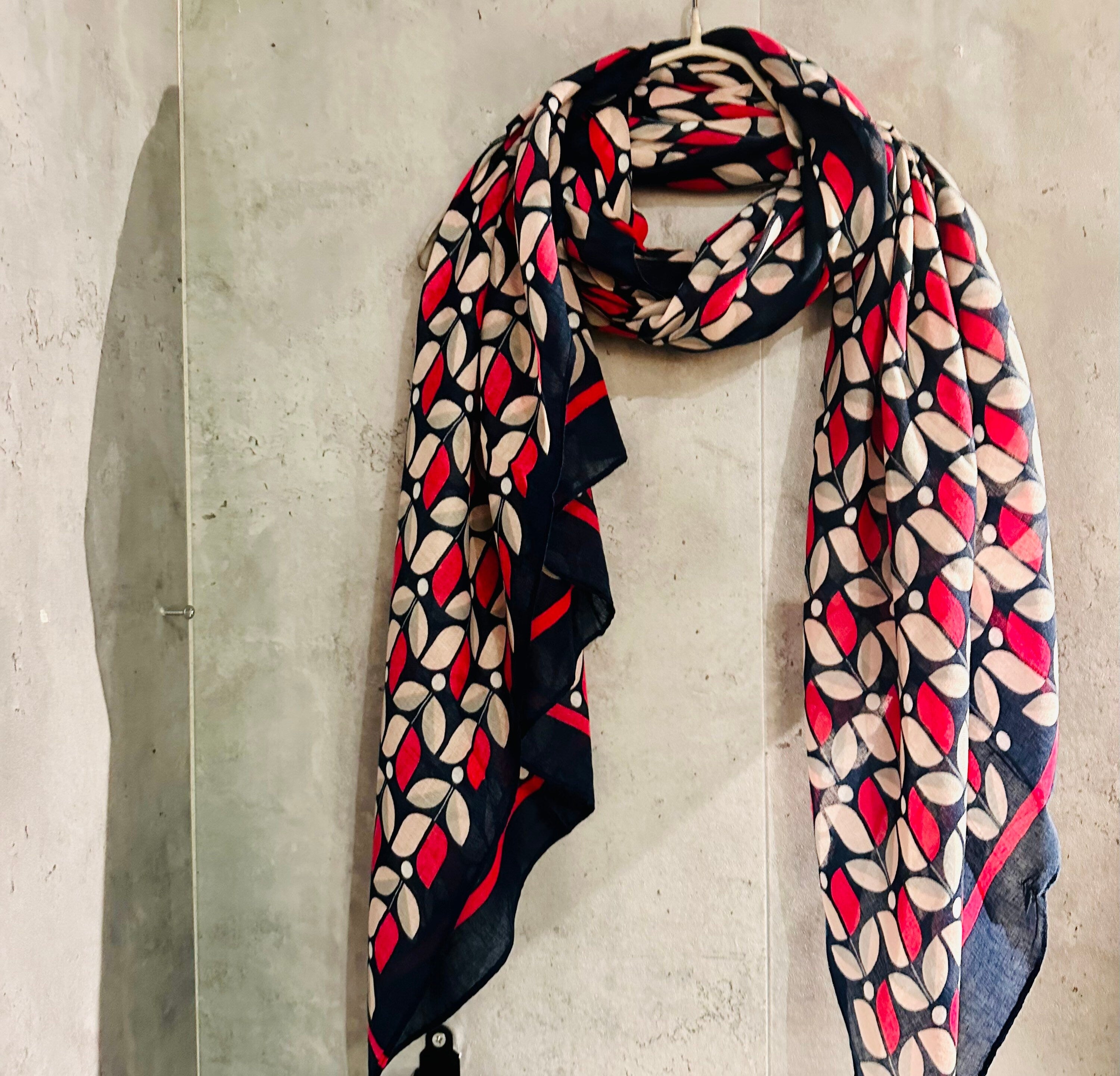 Blue Pink Organic Cotton Scarf with Eco-Friendly Retro Seamless Flowers