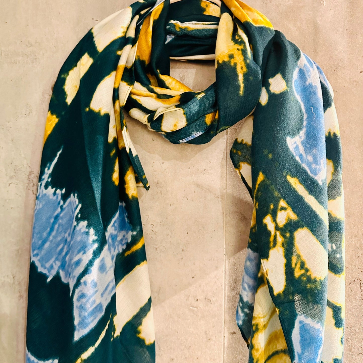 ECO Friendly Butterfly Wing Texture Organic Cotton Blend Scarf In Green And Blue,Spring Summer Autumn Scarf