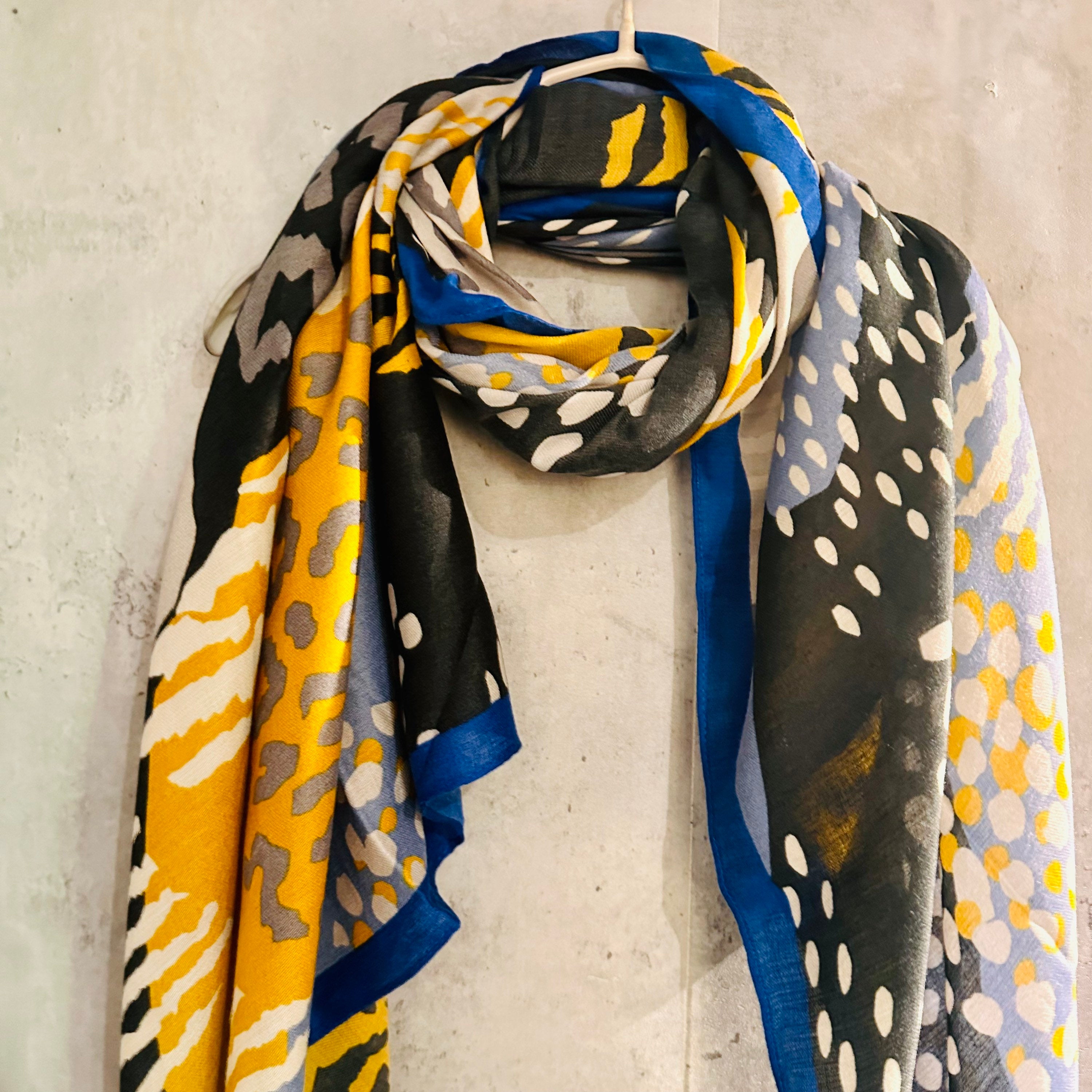 ECO Friendly African Animals Skin Texture Organic Cotton Blend Scarf In Black And Yellow
