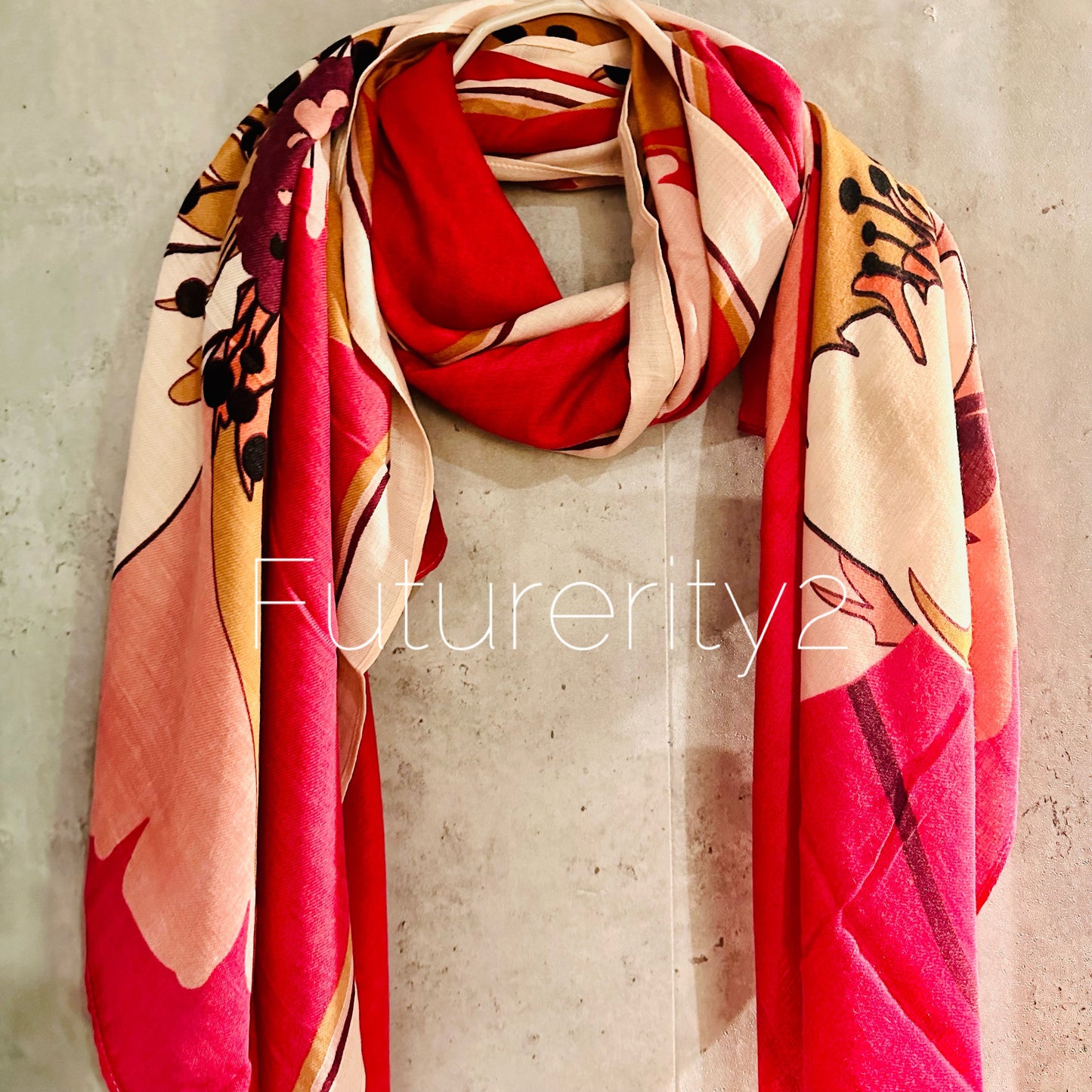 Bright Pink Organic Cotton Scarf with Huge Sketched Peony Flower – An Eco-Friendly Gift for Mom on Any Occasion